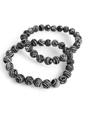 Black & White Malachite Stone Beaded Bracelet Set